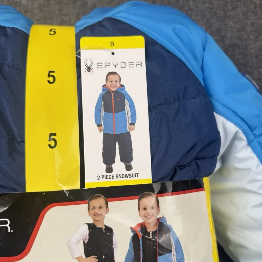 Spyder 2-Piece Snowsuit Jacket & Matching Bib Pants Size 5 Kids Boys Blue NEW